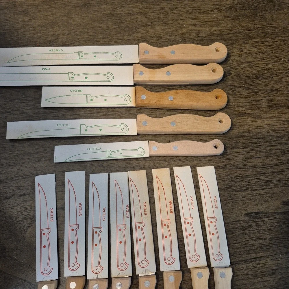 13 Chefs Collection Stainless‎ Steel Kitchen Knife Cutlery Set Wood Handles